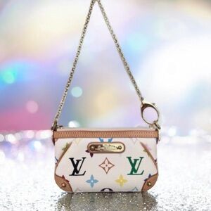 💕LOUIS VUITTON Murakami White Multicolor Monogram Milla Pochette Gold-Tone HW